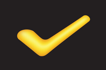 Yes or correct sign 3d illustration. Realistic checkmark icon. Interface check button, correct mark. Approval tick, checkmark and success check. Right choice yellow icon. Vector illustration