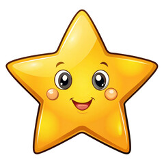 A happy cartoon star with a smiling face and shiny appearance