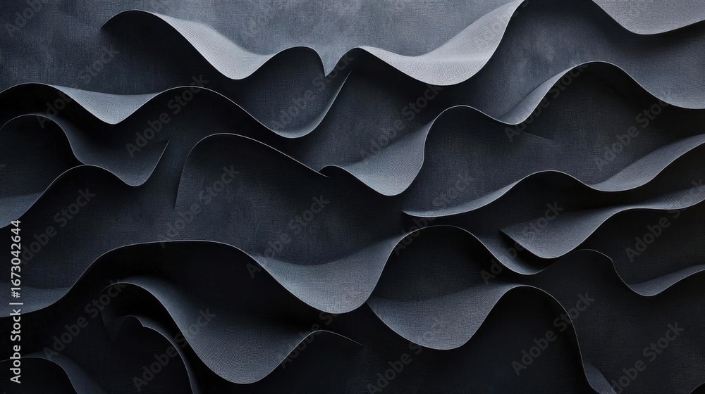 Poster dark waves cascade in abstract formations and concept of flow