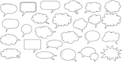 Collection of hand drawn speech bubbles and thought bubbles outline style