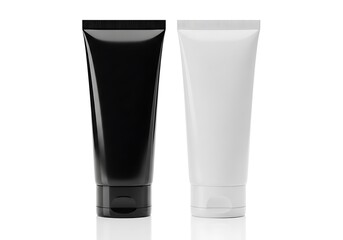 Sleek Black and White Cosmetic Tubes Isolated on White Background