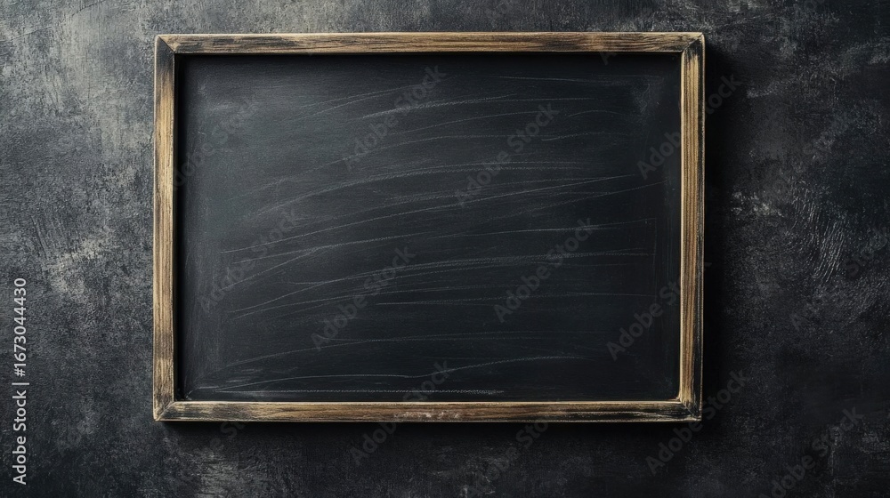 Poster capture blackboard background with wooden frame and blank space for design template.