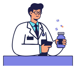 Fototapeta premium A friendly doctor holding a prescription bottle, ready to dispense medication.