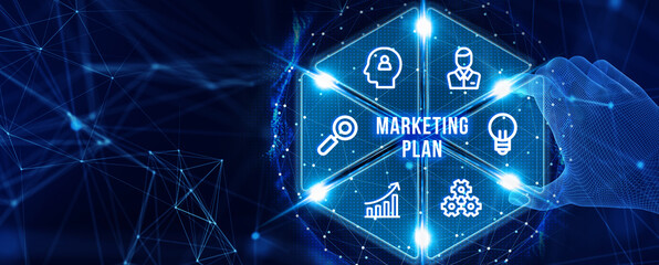 Planning marketing strategy. Marketing automation of business and industrial process. 3d illustration