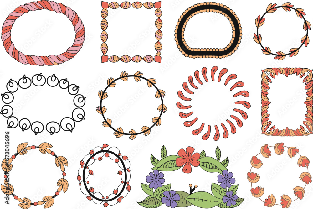 Poster collection of twelve decorative frames in various shapes and styles