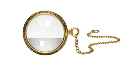 Antique gold monocle with chain isolated on transparent background, a vintage eyeglass accessory for a gentleman with classic and elegant style
