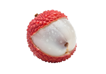 Fresh lychee isolated on transparent background, a tropical fruit with sweet and juicy pulp, peeled to reveal its delicious and healthy goodness