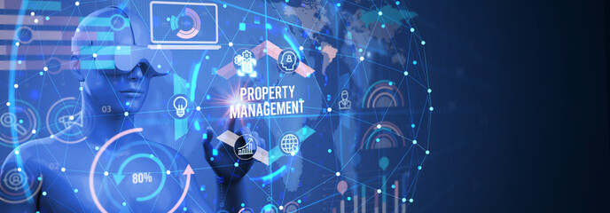 PROPERTY MANAGEMENT inscription, new business concept Business, Technology, Internet and network concept. 3d illustration