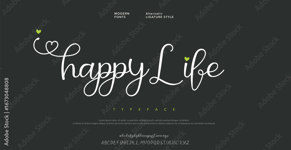 Poster happy life signature font calligraphy logotype script brush font type font lettering handwritten