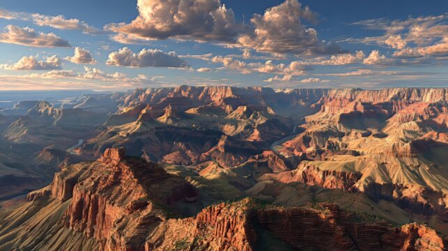 Ai generated image of grand canyon national park aerial view with blue sky and clouds over the desert landscape in arizona, united states of america - Powered by Adobe