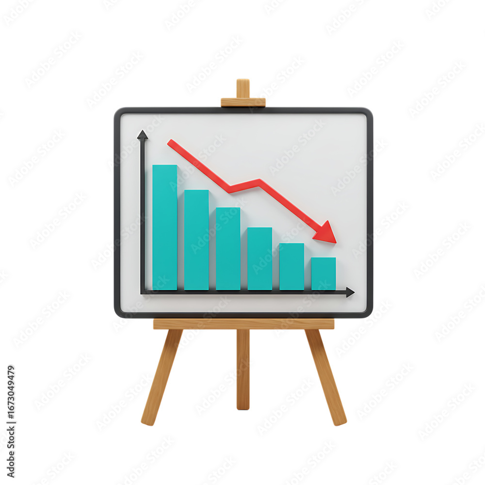 Poster decreasing graph on easel on transparent background