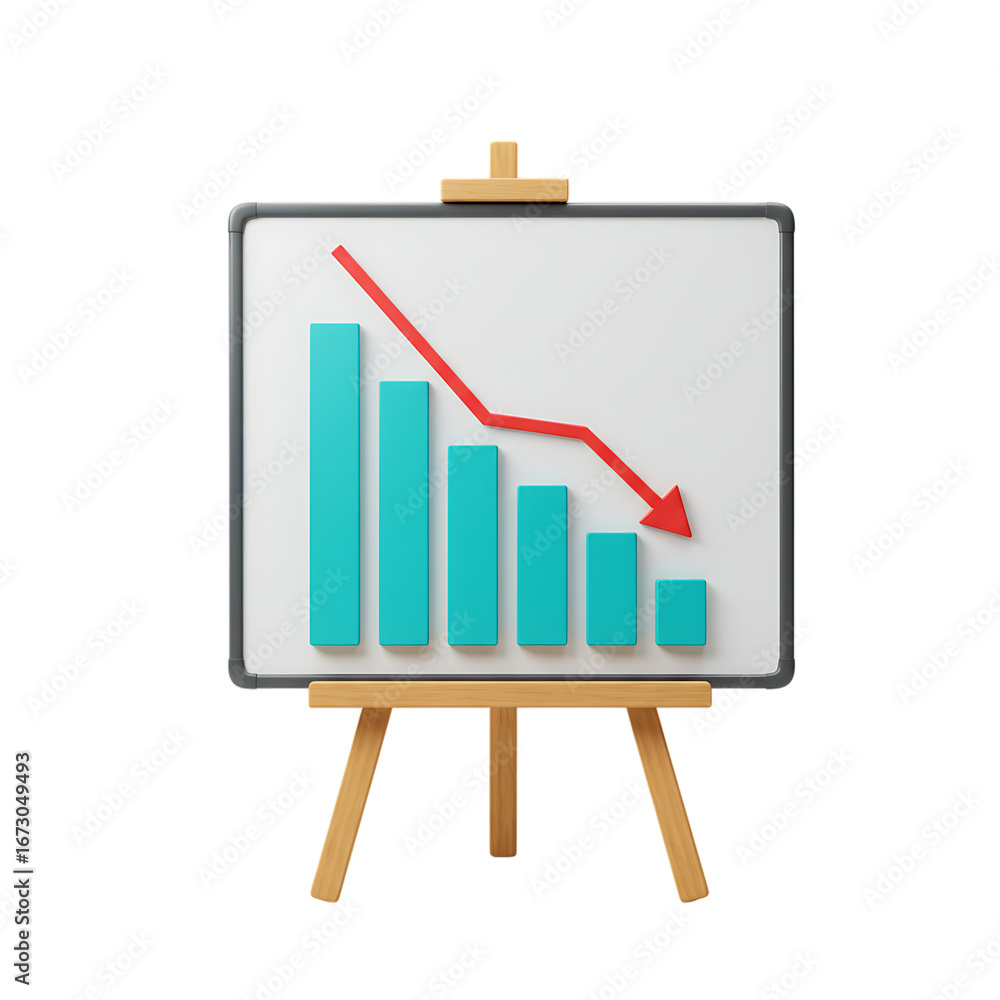 Poster Declining Graph on Easel on transparent background