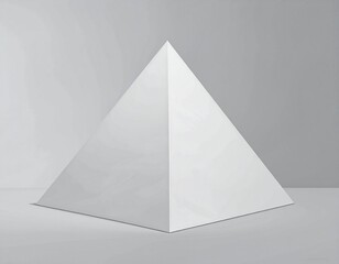 Fototapeta premium Contemporary minimal design featuring a simple white triangular pyramid on smooth gray background surface