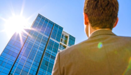 Fototapeta premium Businessman facing a modern skyscraper