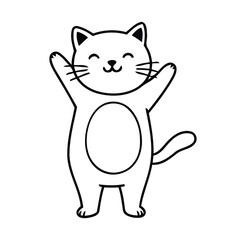 Obraz premium Cute Happy Cat Standing with Paws Up Black and White Illustration