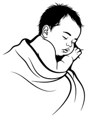 baby sleeping black and white concept