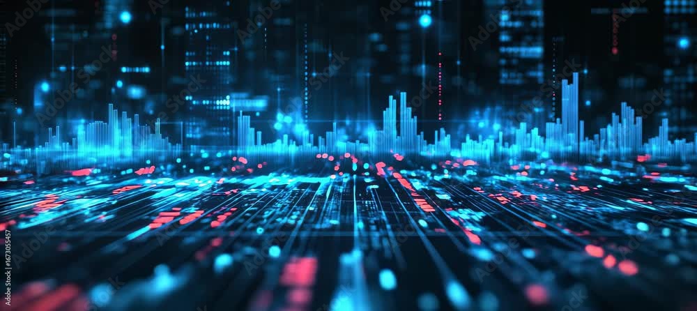 Poster digital data statistic graph. economy finance report. generative video ai technology.