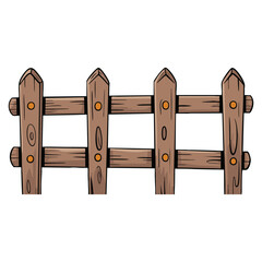 Flat cartoon icon of wooden fence vector illustration, ideal for outdoor design, gardening, construction, and countryside themed projects.