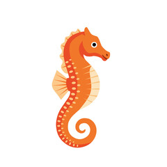 Obraz premium Bright orange cartoon seahorse illustration with details and curled tail, cute marine animal design suitable for children’s books, education, and ocean themes