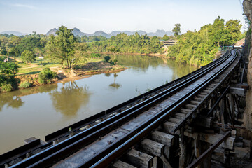 train in thailand, mountains, river, old railway