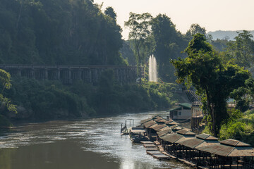 train in thailand, mountains, river, old railway