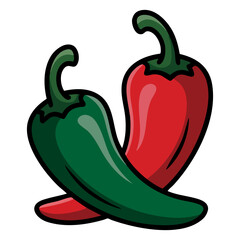 Flat design of green chili and red chilli inside circle background, vector illustration symbolizing spicy food, culinary ingredients, hot peppers and cooking themes in modern minimal style concept