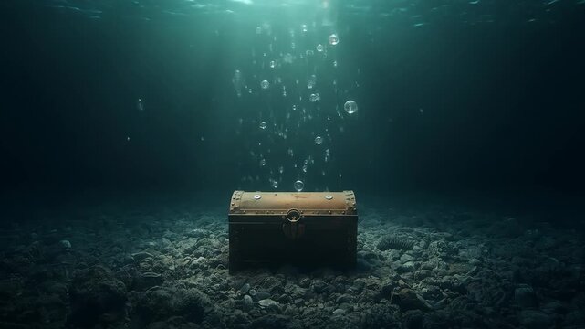 Lost treasure under water with bubbles shimmering in sunlight video