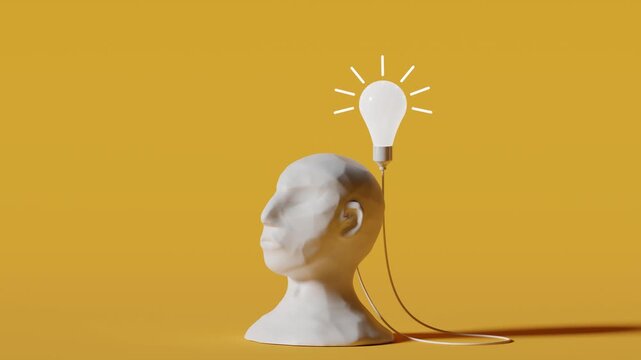 The bright idea connected to a human brain. 3d rendering