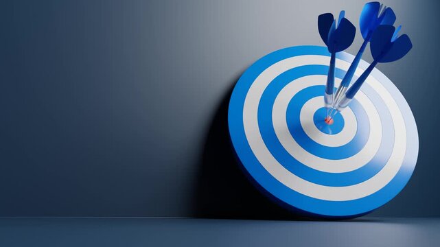 The perfect bullseye hitting the center. Success and Goal concept. 3d animation