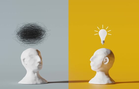 Tangled chaos vs clear idea comparison. 3d animation