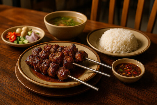 Sate Klatak Lamb Satay &ndash; Traditional Yogyakarta Grilled Lamb Skewers with Simple Salt Seasoning, Charcoal-Grilled