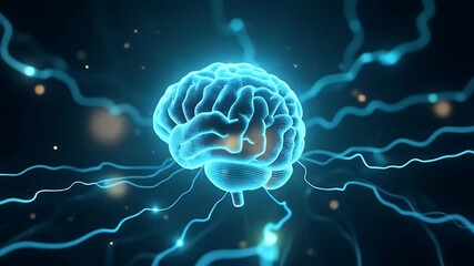  3D render of a glowing digital brain connected with neon energy lines resembling power grids, symbolizing artificial intelligence, machine learning, and computing power. - Powered by Adobe