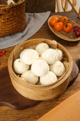 Freshly Baked Xiao Long Bao Dumplings in Bamboo Steamer Traditional Chinese Breakfast Food Photography