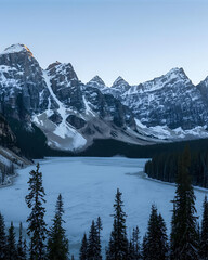 snow covered mountains, evergreen trees, spruce trees, fir trees, alpine forest, winter landscape, snowy peaks, cold climate, high altitude, mountain scenery, frozen nature, snow forest, icy mountains