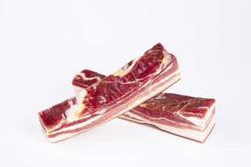 Raw Salted Pork Belly Strips on White Background - Fresh Meat Ingredient