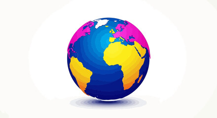 A colorful, stylized animated globe of planet Earth spinning against a plain white background.