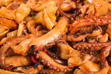 Spicy Cooked Squid Tentacles - Fresh Seafood Delicacy for Restaurant Menu Photography
