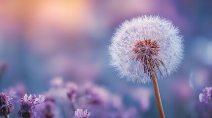 Close-Up Macro of Single Dandelion Seed Head with Soft Pastel Bokeh, Minimal Nature and Wellness Background