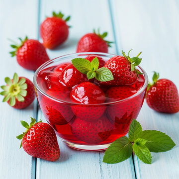 Fresh Strawberries and Delicious Jelly Dessert