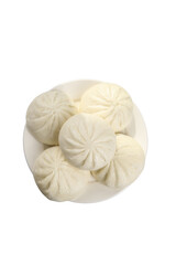Traditional steamed pork buns dim sum dumplings on white background