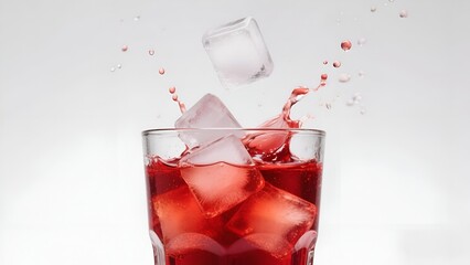 Iced Cola Splash with Ice Cubes in Glass on White Background