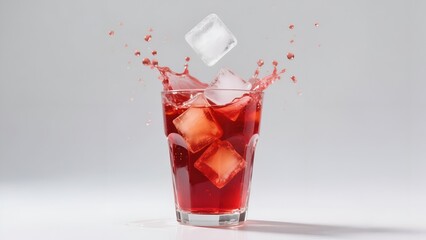 Iced Cola Splash with Ice Cubes in Glass on White Background