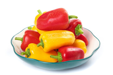 Fresh Colorful Mini Sweet Peppers in Glass Bowl on White Background
