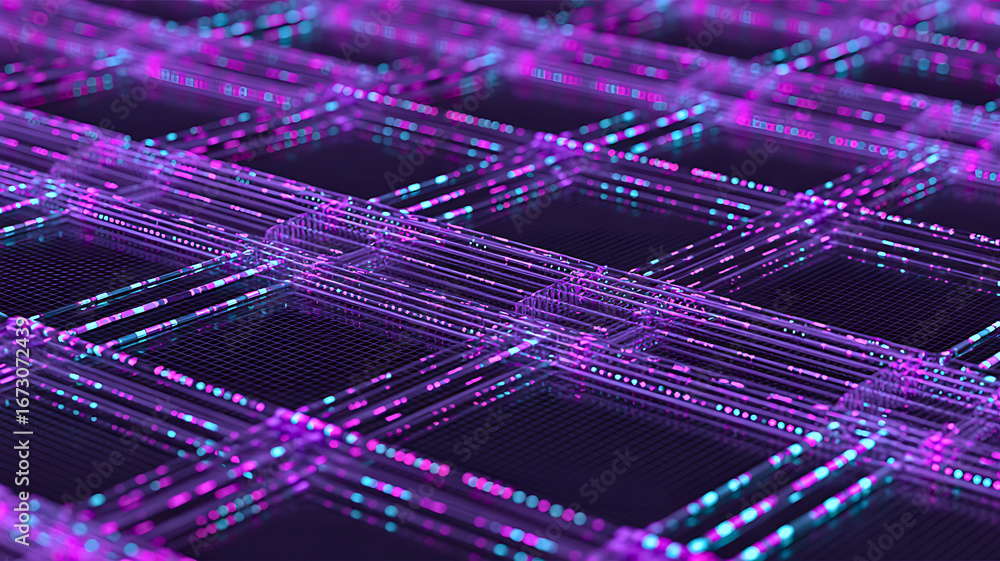 Aufkleber futuristic digital landscape with glowing streams of data particles forming a complex network grid i