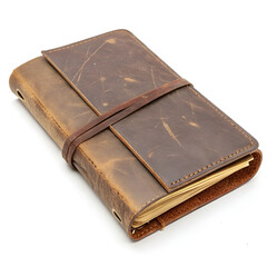 Obraz premium worn leather bound diary on white background