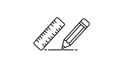 Pencil Drawing Line with Ruler Line Art Icon