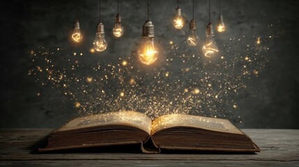 Magical book with glowing lights and sparkles, showcasing the power of imagination and creativity in storytelling