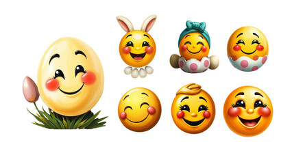 set of smileys, happy Easter egg emoji