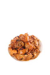Spicy Squid Tentacles in Sauce on White Background - Korean Asian Seafood Dish