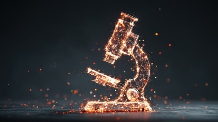 Sparkling Microscope Illustration Representing Science and Research with Glowing Particles in a Dark Background